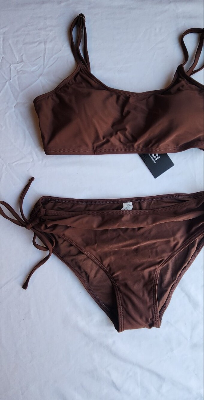 Women's Brown Two-Piece Tie-Side Swim Set, S